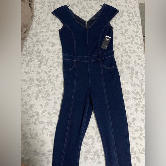 Guess Pants - GUESS Navy Sleeveless Denim Jumpsuit